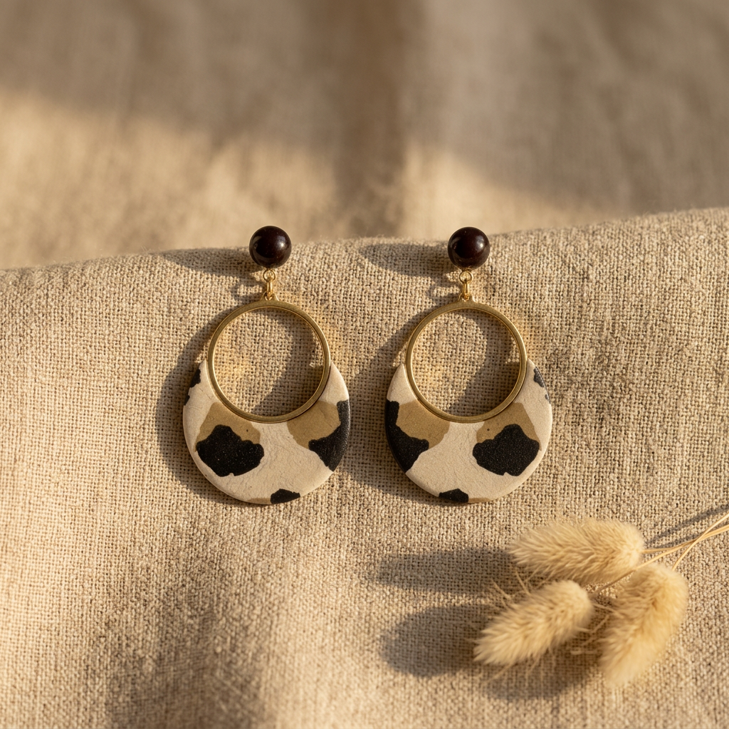 Boucles d'oreilles Sūrya  Papier Népalais Motif Léopard