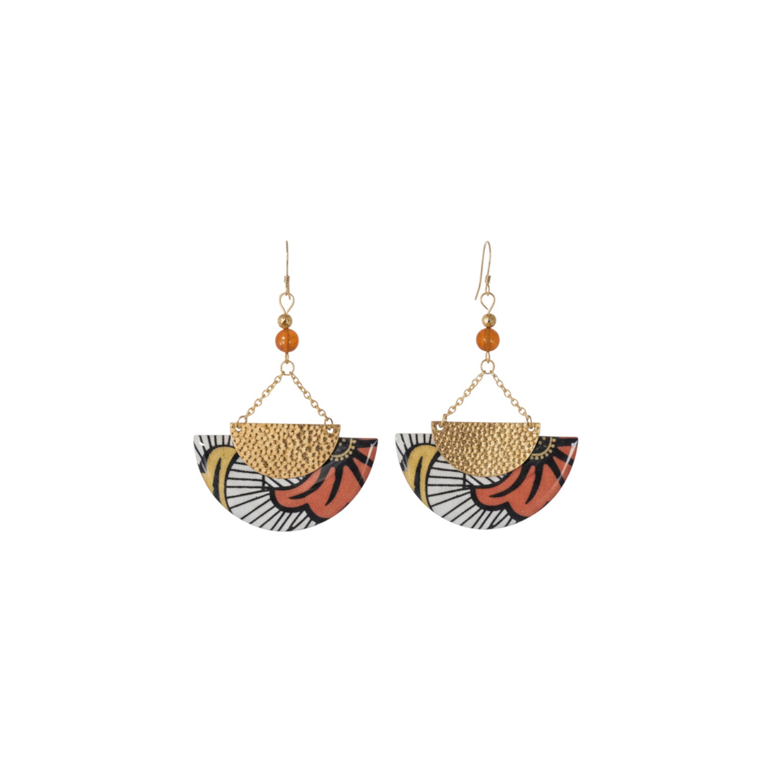 Ādhā Gōla · Papier Indien Gingko Orangé & Corail · Laiton Doré · Gold Filled 14K