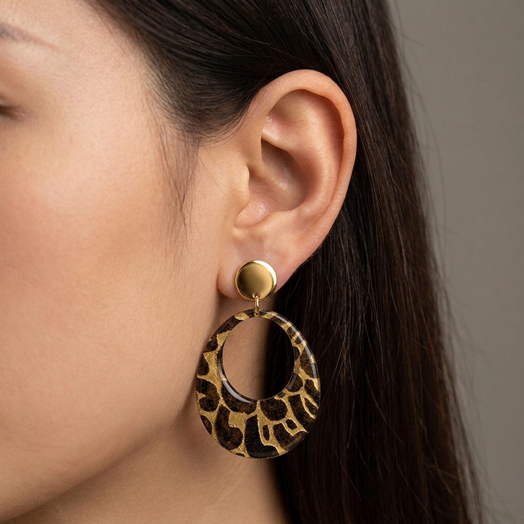 Boucles d'oreilles Kriyōla · papier lokta doré & kaki · clous acier inoxydable · fait main France