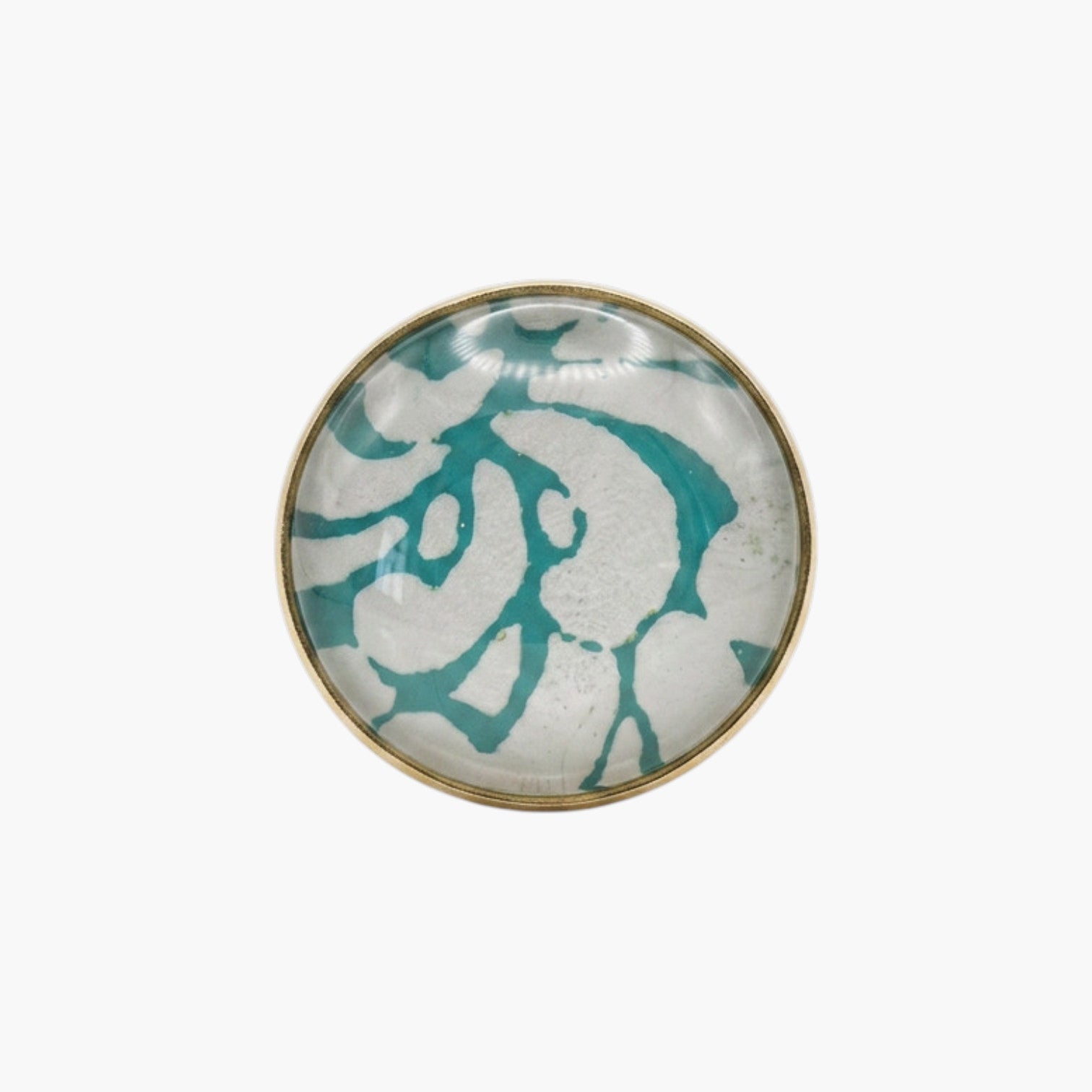 Bague cabochon dorée  Papier lokta vert & blanc