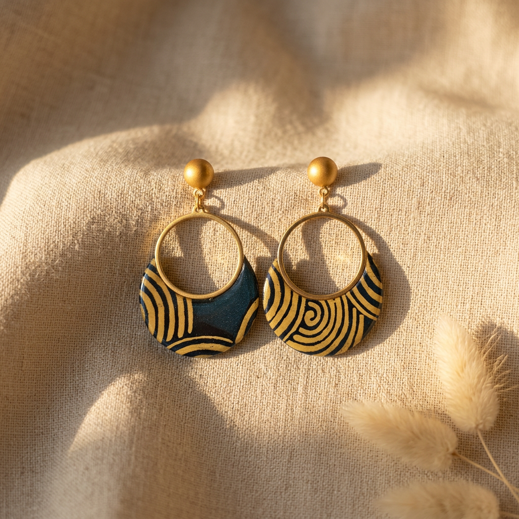 Boucles d'oreilles  Sūrya | Papier Népalais Bleu & Caramel