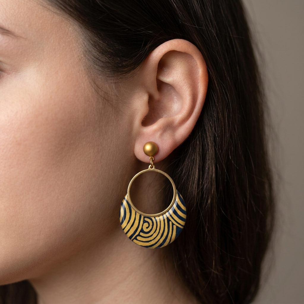 Boucles d'oreilles  Sūrya | Papier Népalais Bleu & Caramel
