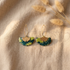 Boucles d'oreilles créoles gingko papier indien vert forêt et vert anis résiné breloque laiton doré anneau 30mm acier inoxydable — fait main France
