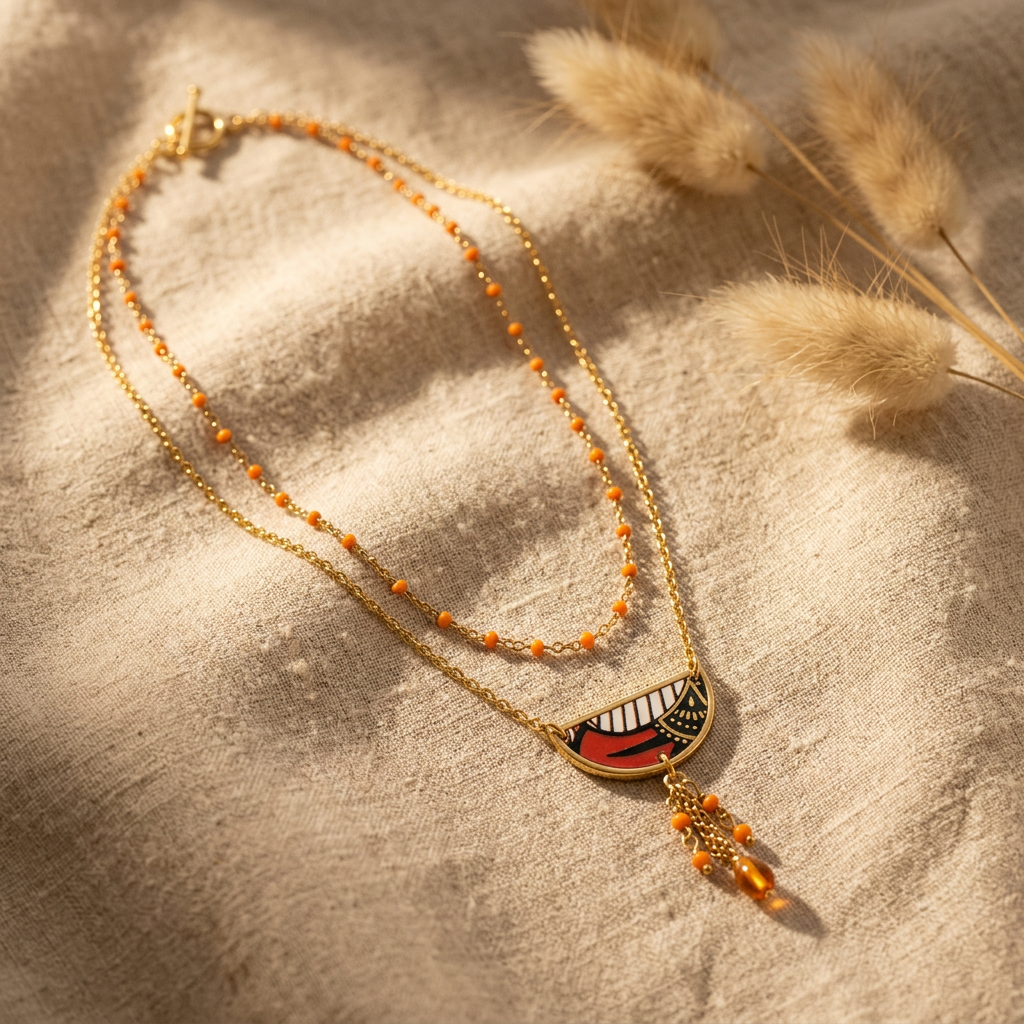 Necklace | Half-Moon Double Strand | Handmade Indian Paper
