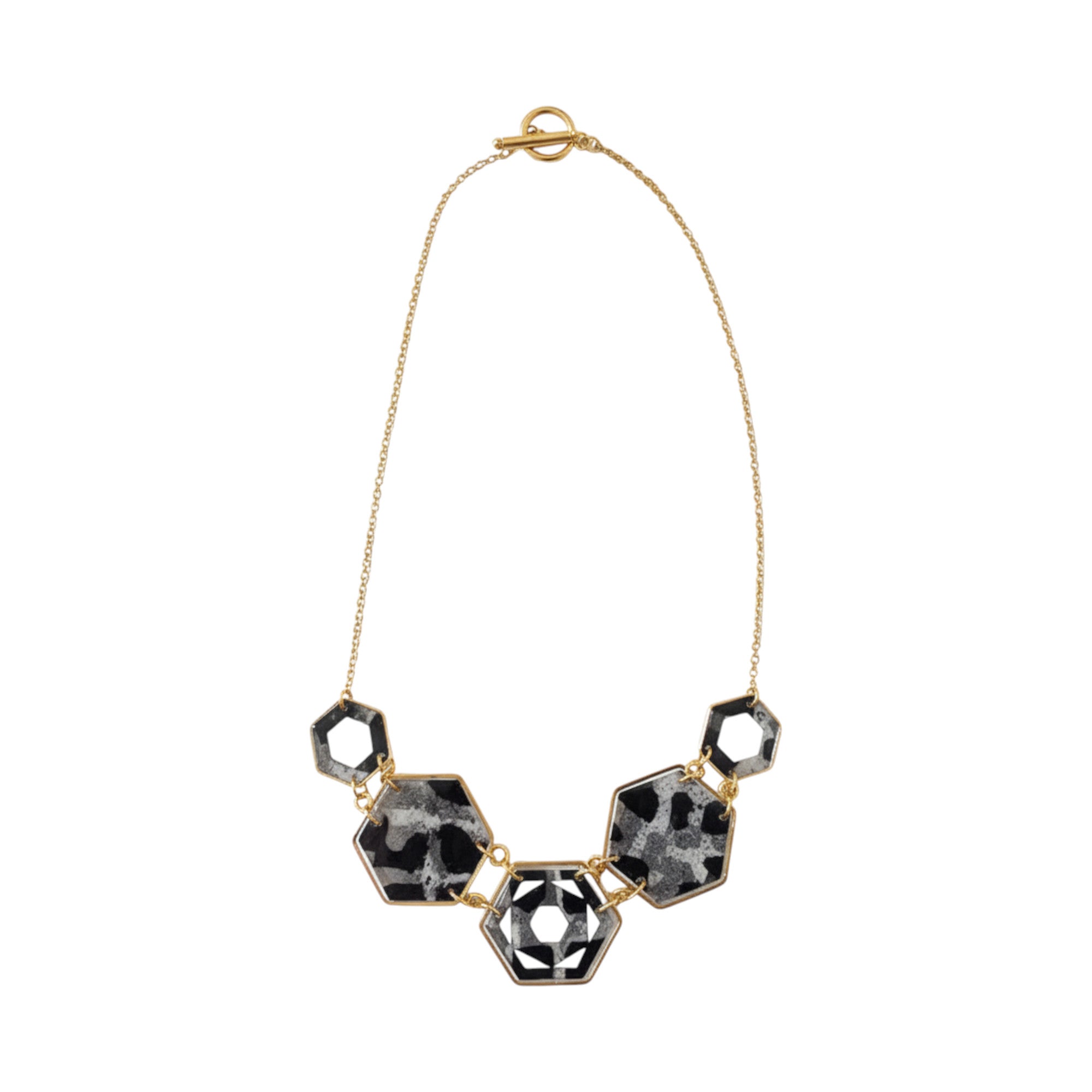 Collier Hēksā - papier néplais résiné bleu et beige