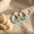 boucles d'oreilles créoles fait main papier indien éventails bleu turquoise vert jade doré puce dorée