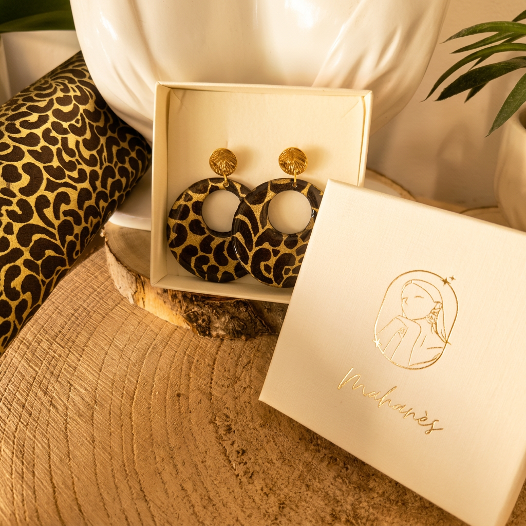 Boucles d'oreilles Kriyōla · papier lokta doré & kaki · clous acier inoxydable · fait main France