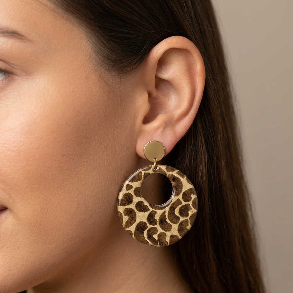 Boucles d'oreilles Kriyōla · papier lokta doré & kaki · clous acier inoxydable · fait main France
