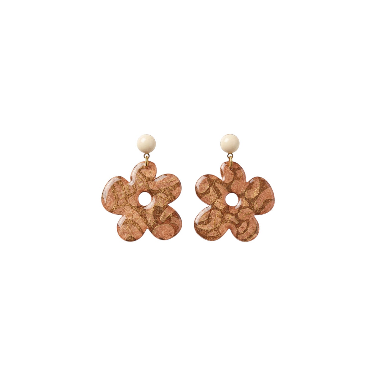Boucles d'oreilles pendantes Kéti · papier lokta rose poudré et cuivre · fait main France