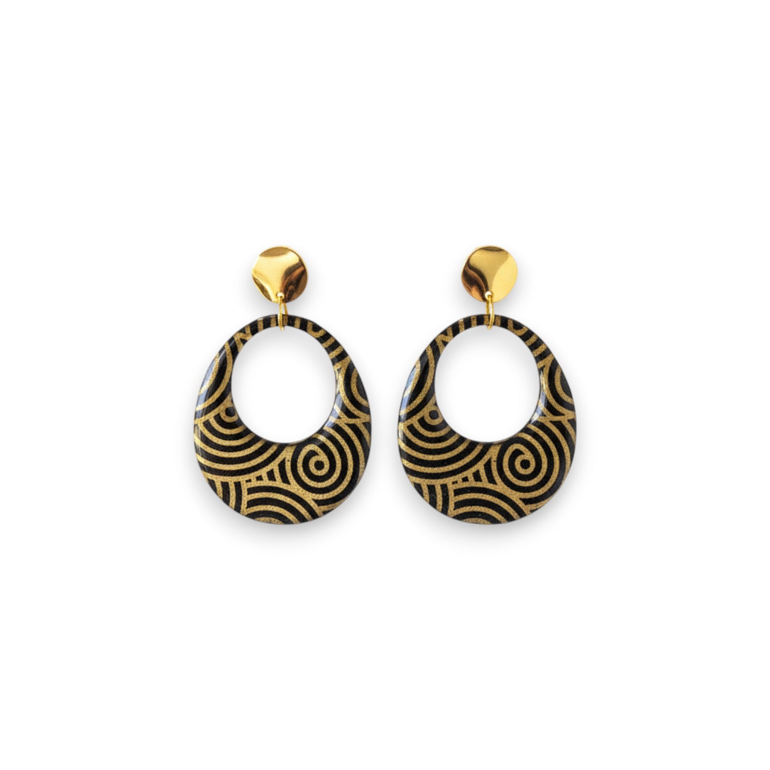 Créoles artisanales papier indien noir & or  · collection Kriyōla ·