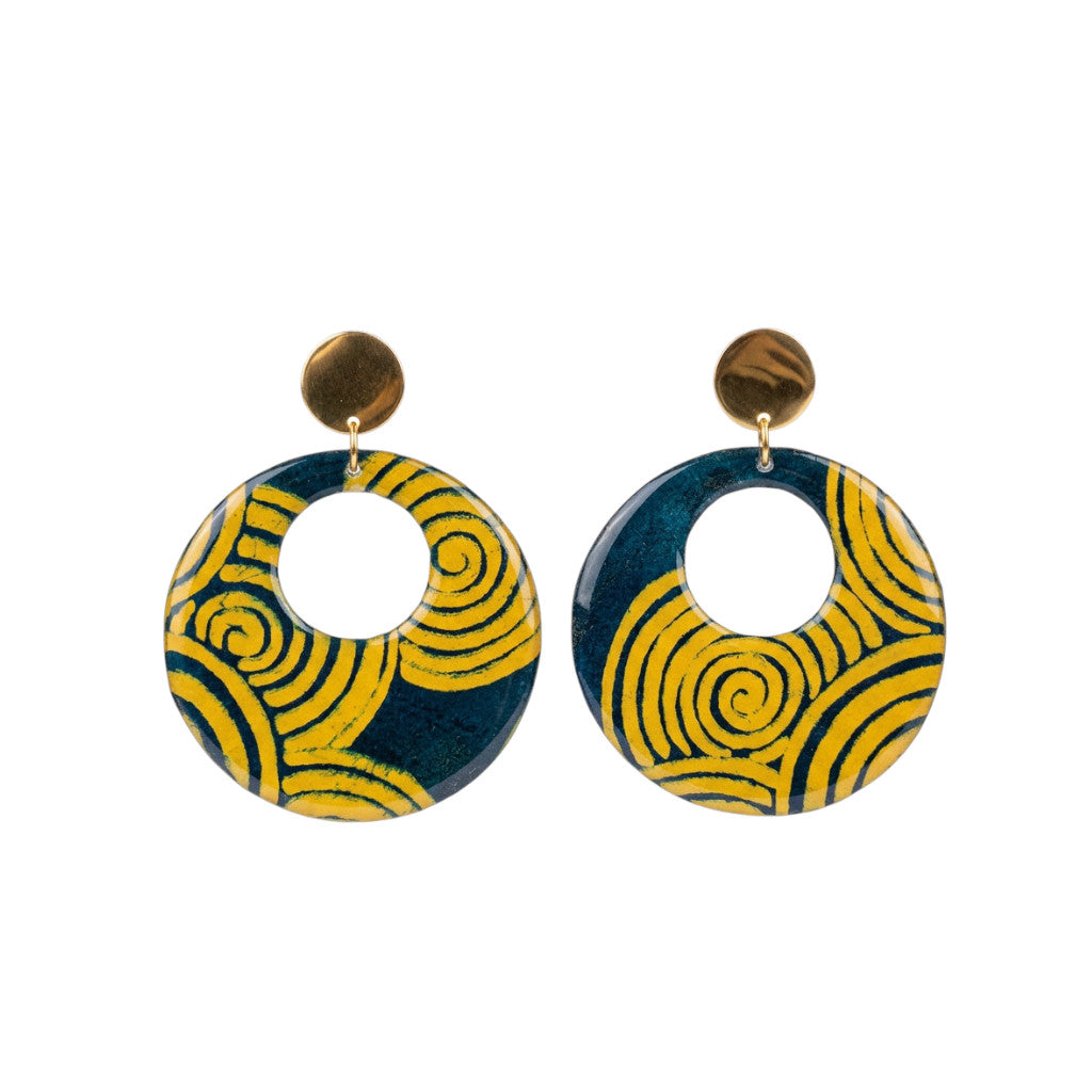 Créoles rondes Bleu Paon & Caramel – Kriyōla