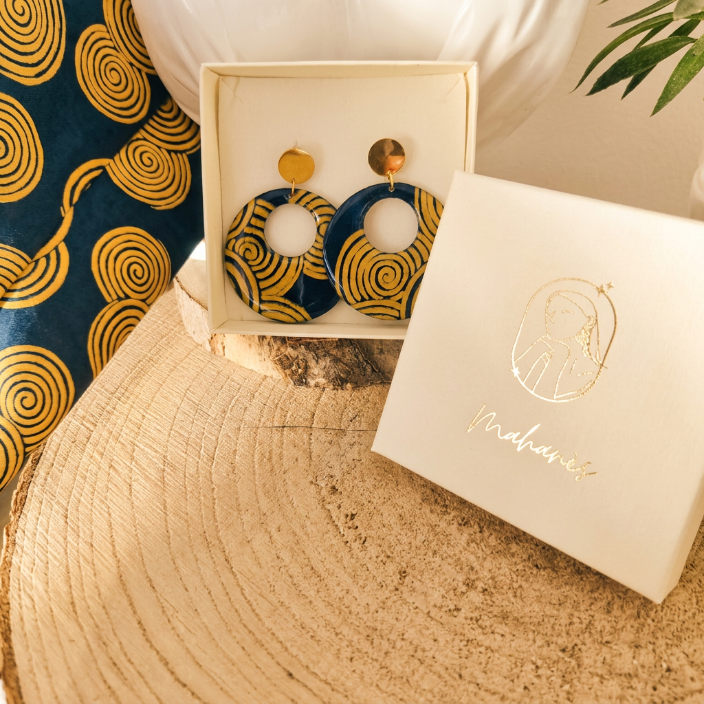 Créoles rondes Bleu Paon & Caramel – Kriyōla