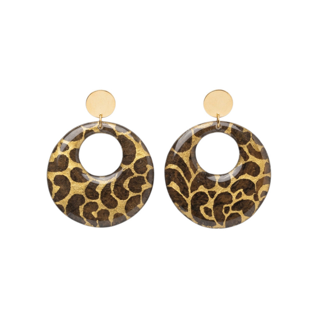Boucles d'oreilles Kriyōla · papier lokta doré & kaki · clous acier inoxydable · fait main France