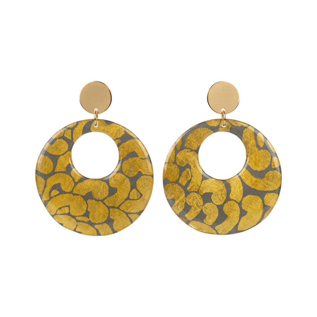 Créoles  en papier lokta jaune & gris