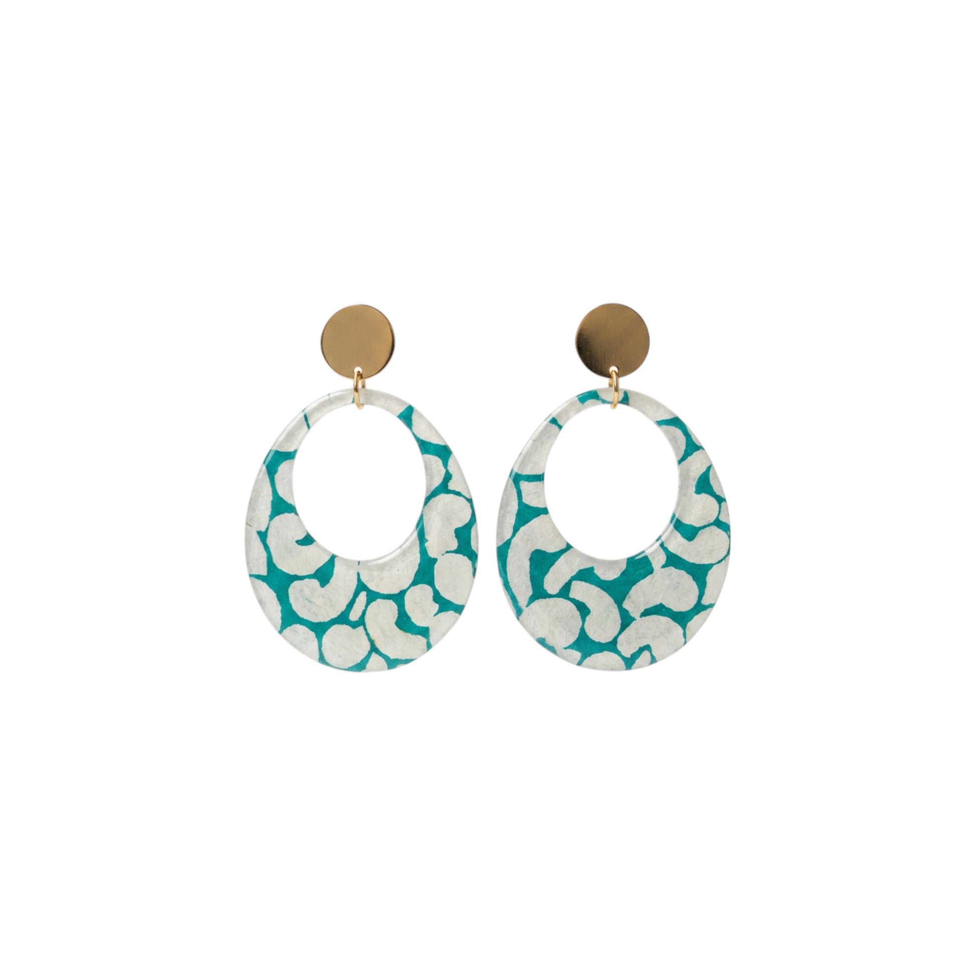 Boucles d'oreilles créoles papier lokta Kriyōla vert et blanc