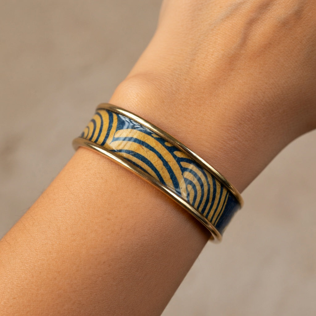 Manchette Dorée – Papier Lokta résiné Bleu & Caramel