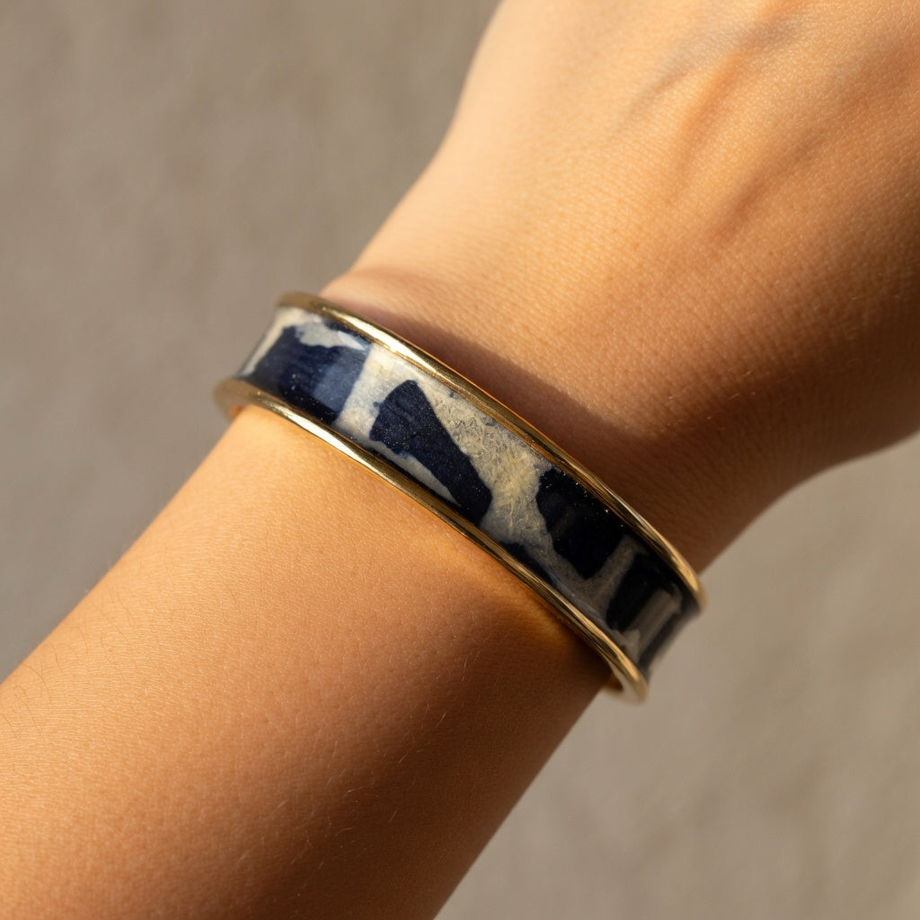 Manchette Dorée – Papier Népalais résiné Beige & Bleu