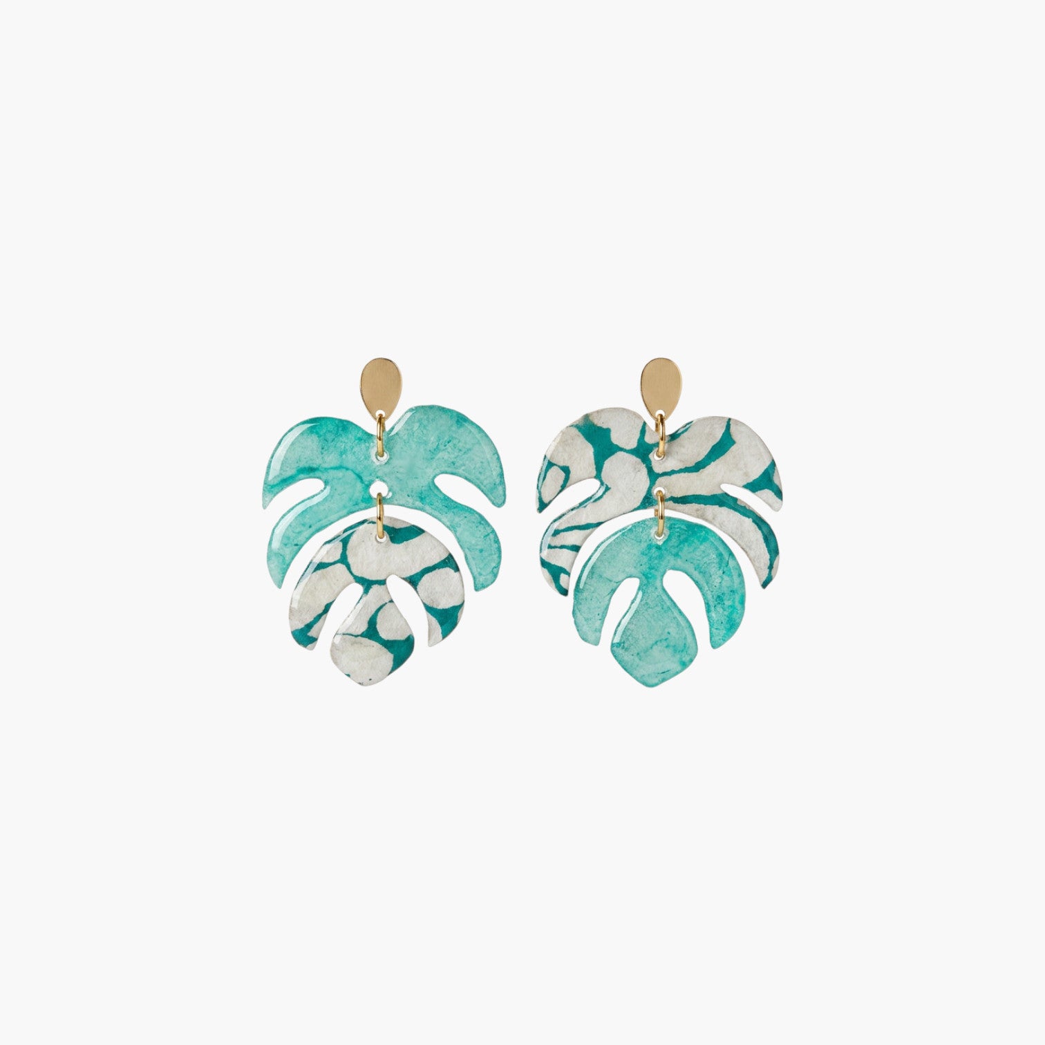 Boucles d'oreilles botaniques Monstera Papier lokta vert & blanc,