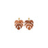 boucles d'oreilles botaniques fait main Monstera papier lokta rose poudré cuivre irisé