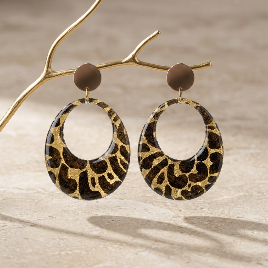 Boucles d'oreilles Kriyōla · papier lokta doré & kaki · clous acier inoxydable · fait main France