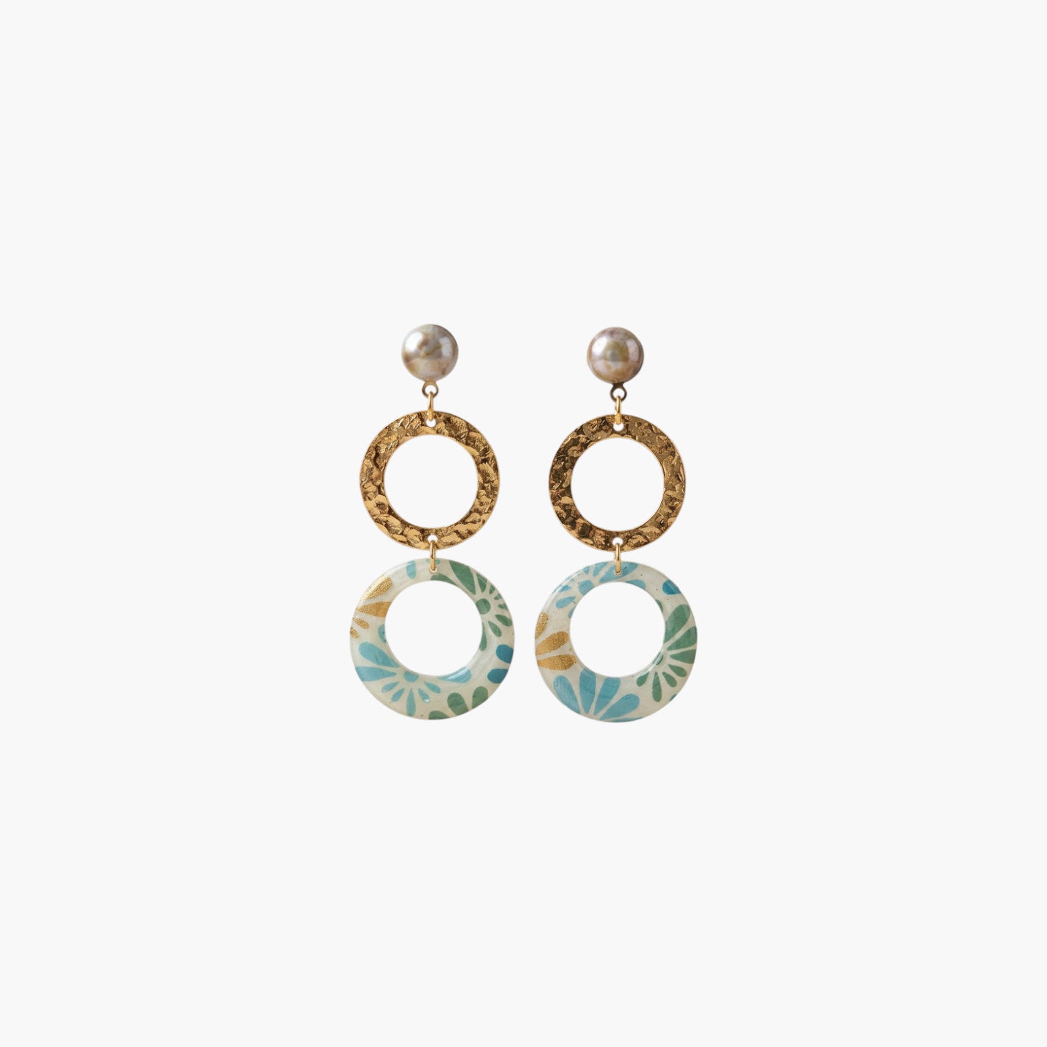 Boucles d'oreilles doubles anneaux Nāca papier indien Bleu & Vert