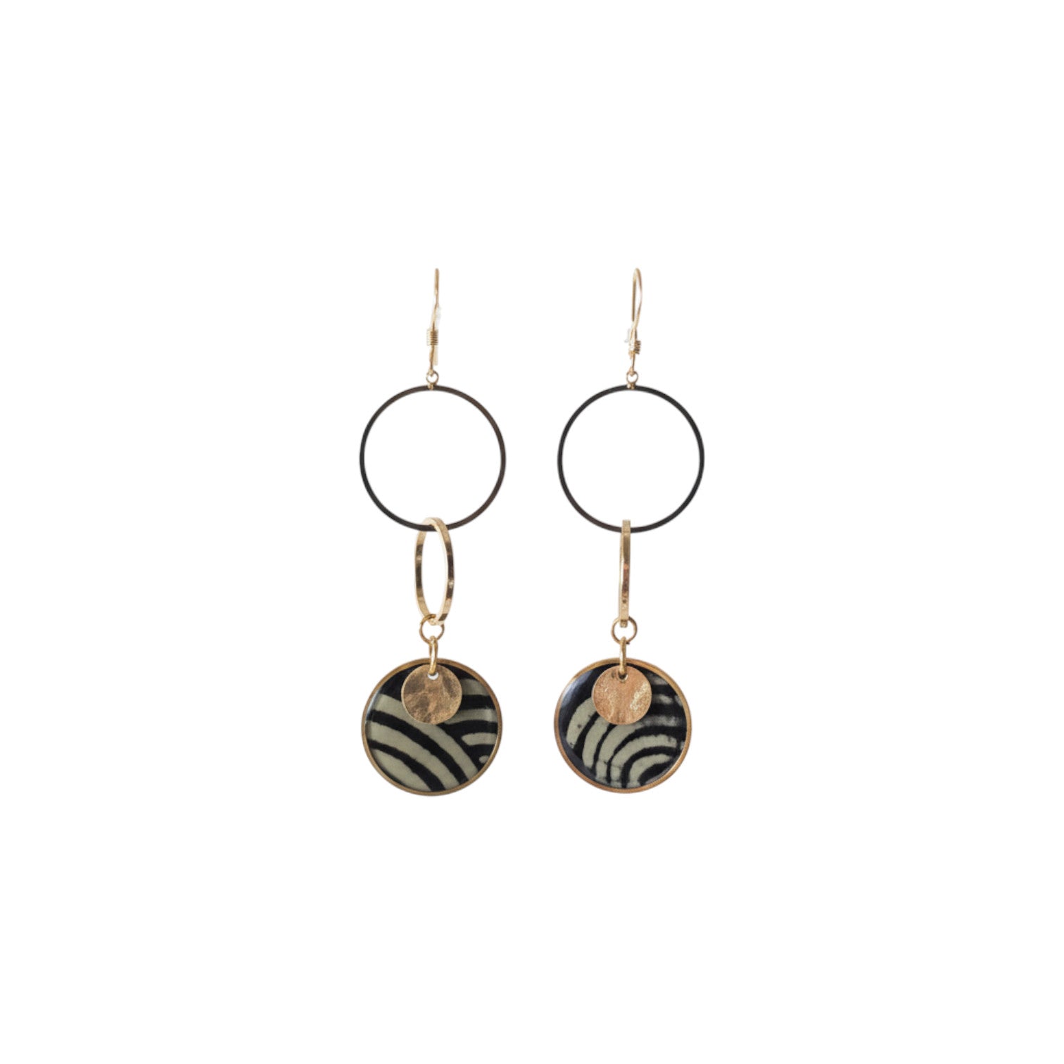 Boucles artisanales Saṅgha papier népalais Lokta noir gris minéral
cercles laiton Gold Filled faites main France

