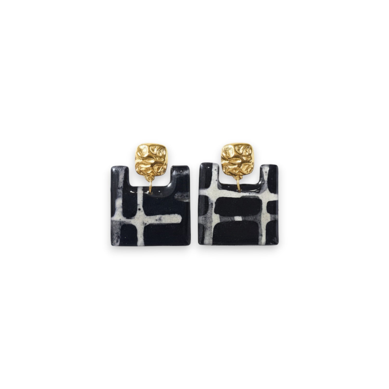 Boucles d'oreilles Ṭā'ila – Papier Lokta résiné bleu &  Beige