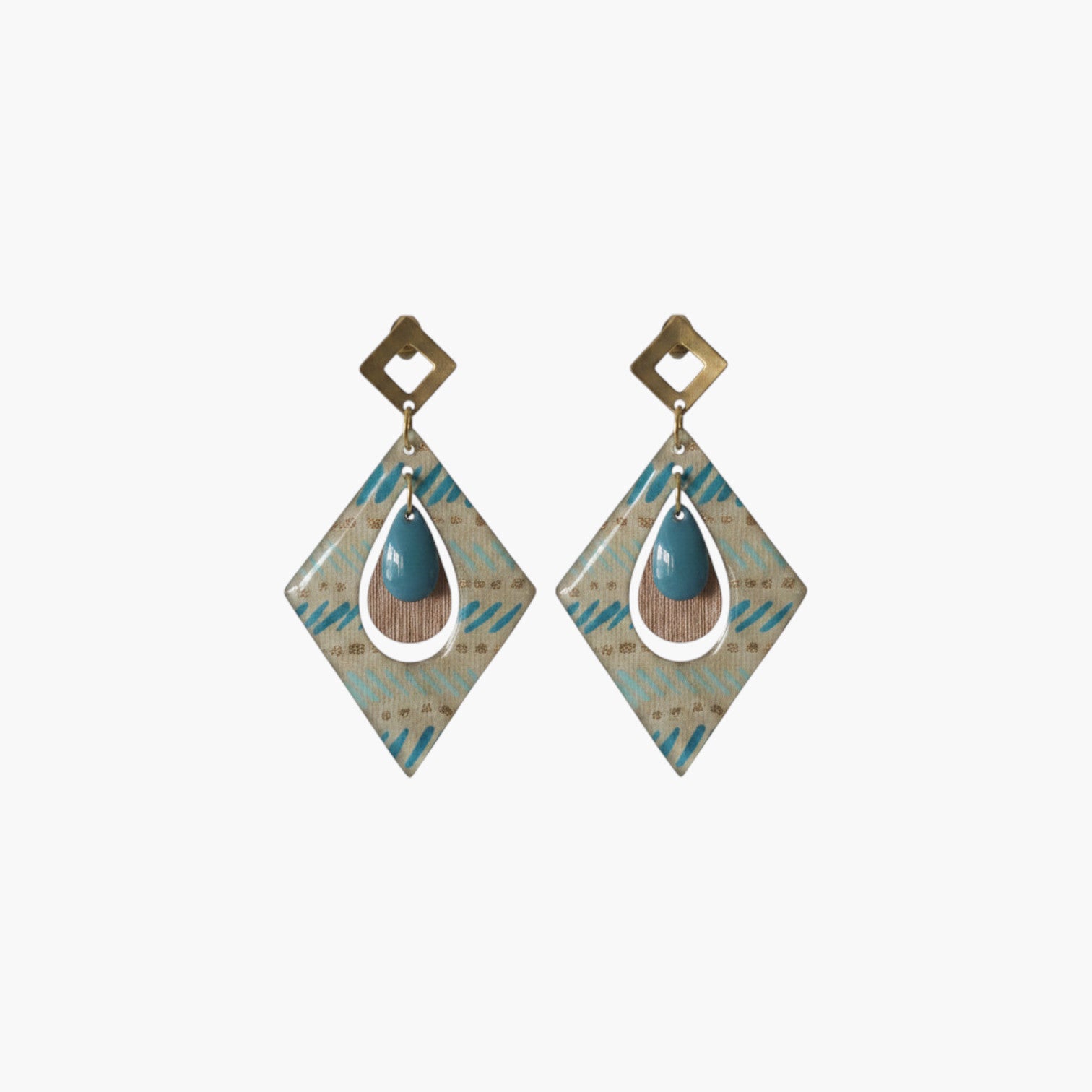 Trikōṇa Lozenge Earrings | Blue & Gold Nepali Paper |