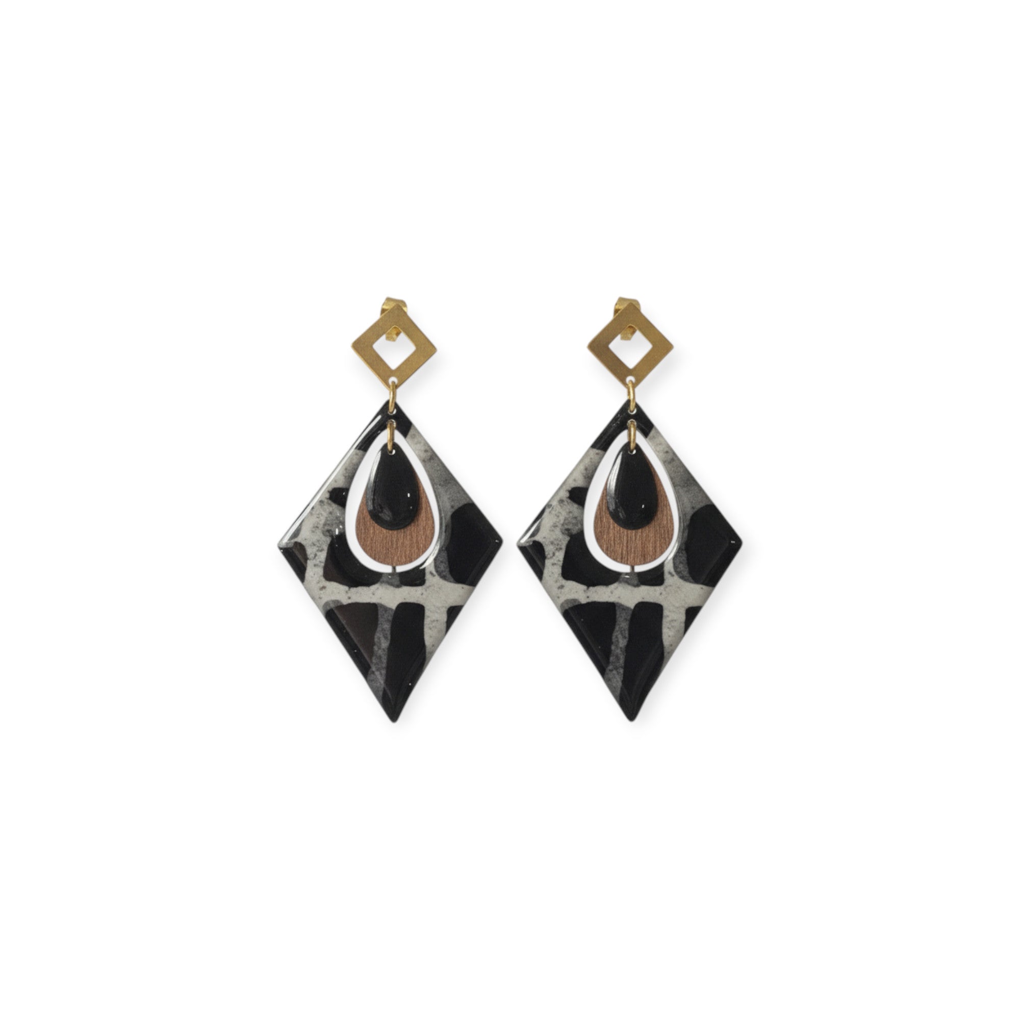 Boucles d'oreilles pendantes Trikōṇa – Papier Népalais Lokta résiné Bleu &  Beige