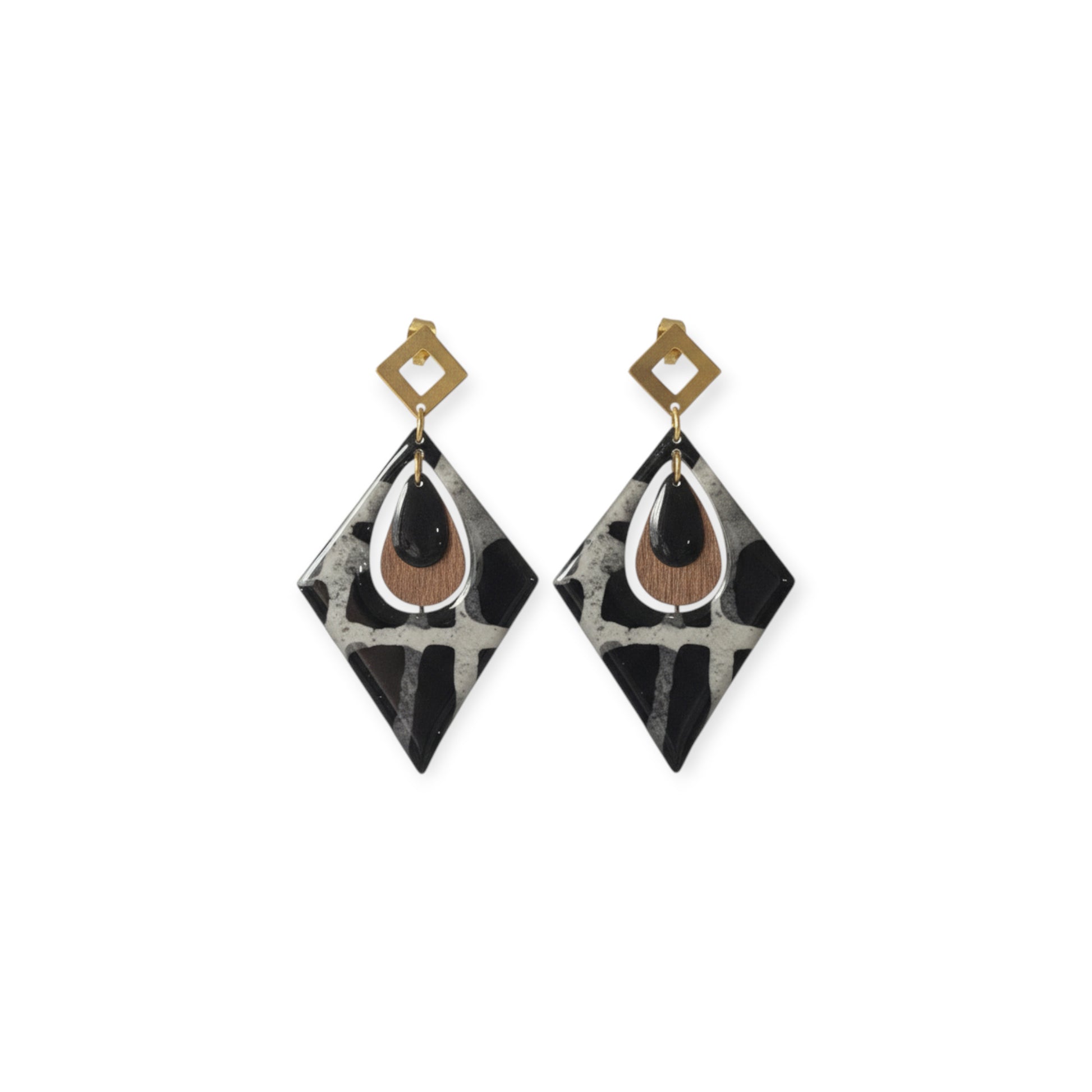 Boucles d'oreilles pendantes Trikōṇa – Papier Népalais Lokta résiné Bleu &  Beige