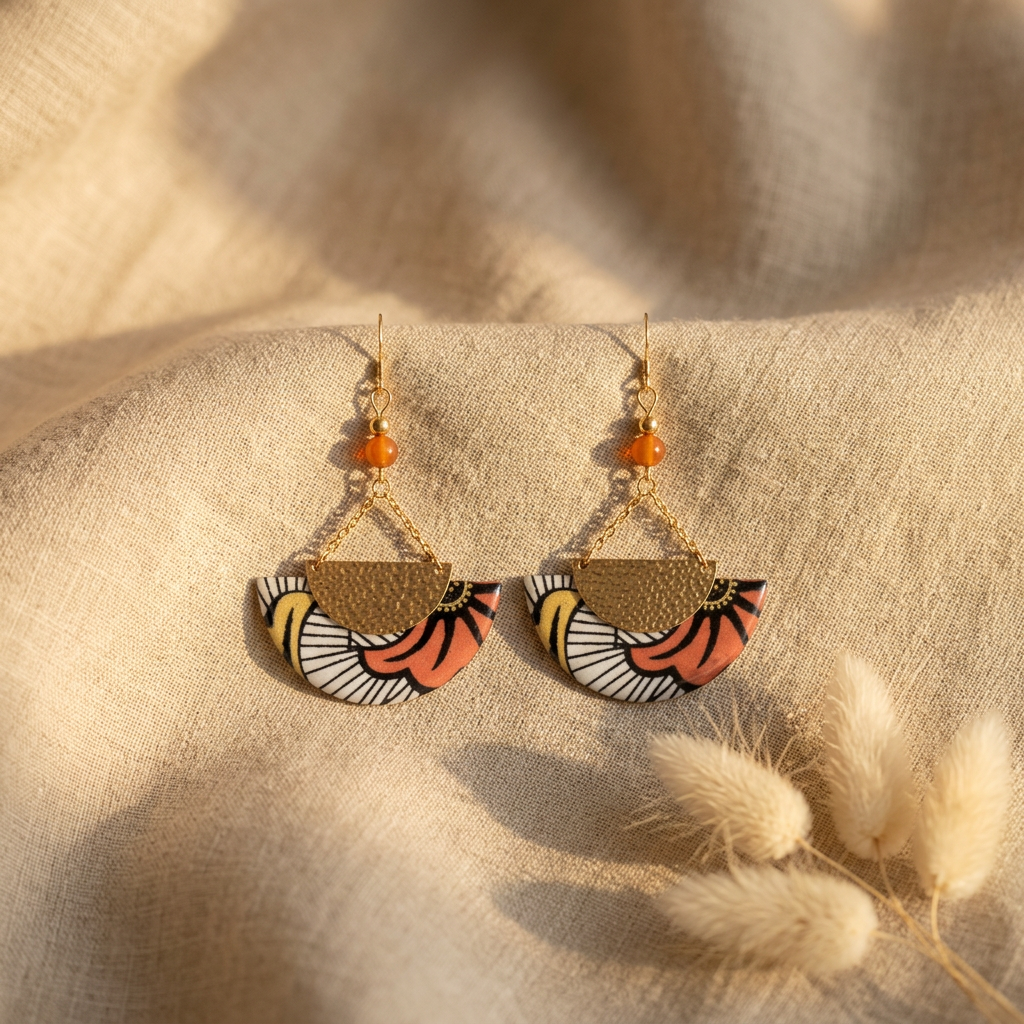 Ādhā Gōla Earrings | Blue Gingko Indian Paper | 14K Gold Filled