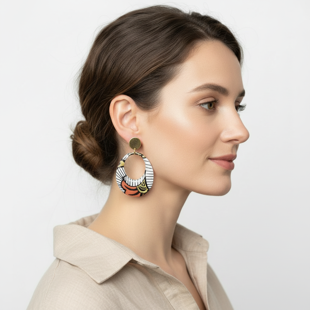 Boucles d'oreilles Kriyōla – Papier indien résiné Wax fleur gingko jaune et orange